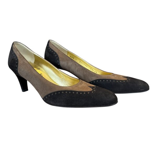 Bruno Magli brown and black suede heels pumps with gold interior women's size 7 - Picture 6 of 9